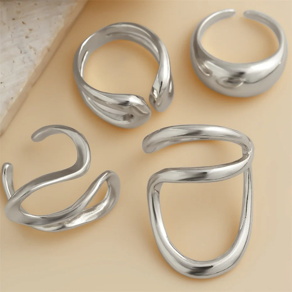 Gioviva™ Set di 4 Anelli Geometrici Vintage - Silver