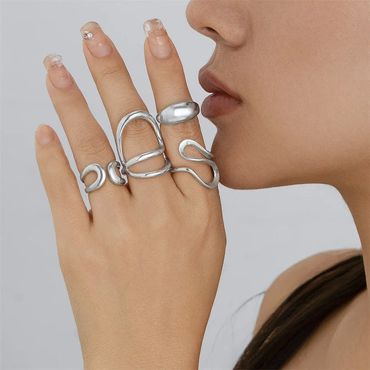 Gioviva™ Set di 4 Anelli Geometrici Vintage - Silver