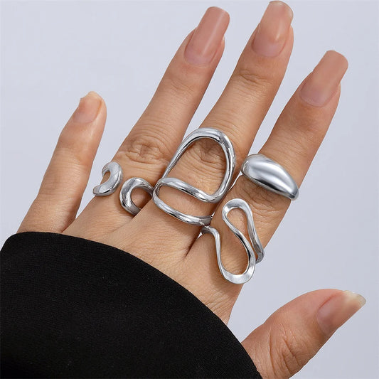 Gioviva™ Set di 4 Anelli Geometrici Vintage - Silver